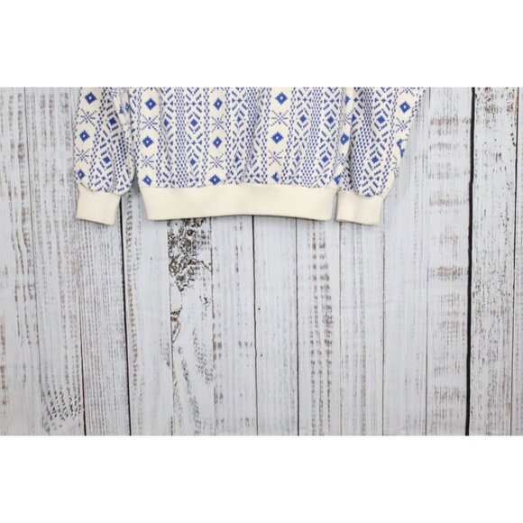 Vintage LL Bean Blue White Nordic Snowflake Quarter Zip Sweater Large - Picture 8 of 9